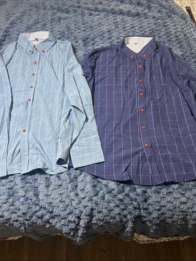 Men's Windowpane Button-Down Shirts - Light Blue / Navy